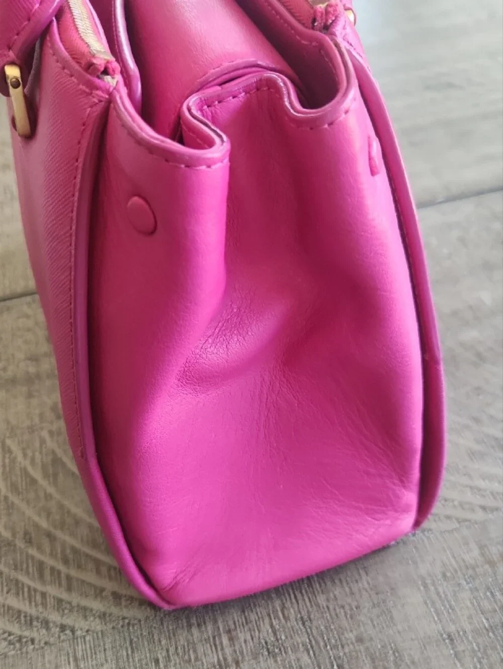 MCM Hot Fuschia Pink Leather Satchel with Gold Hardware
